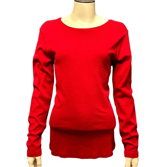 Chicos Red Long Sleeve Tee Classic Soft Stretch Casual Top Soft Comfortable SZ 2 - Picture 1 of 10